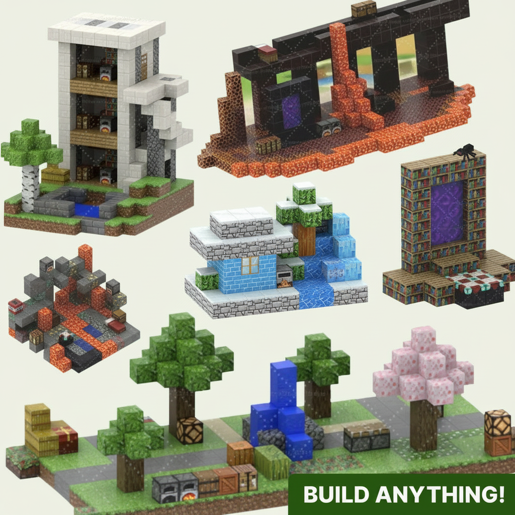 Minecraft builds with #f5f6f1 background